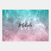 Aqua blue Pink ombre sea galaxy abstrakt Monogram Geschenkpapier Set (Vorderseite)
