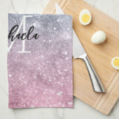 Aqua blue Pink ombre sea galaxy abstrakt Monogram Geschirrtuch (Viertel Falte)