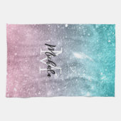 Aqua blue Pink ombre sea galaxy abstrakt Monogram Geschirrtuch (Horizontal)