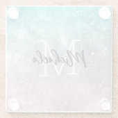 Aqua blue Pink ombre sea galaxy abstrakt Monogram Glasuntersetzer (Rückseite)
