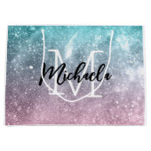 Aqua blue Pink ombre sea galaxy abstrakt Monogram Große Geschenktüte (Vorderseite)