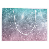 Aqua blue Pink ombre sea galaxy abstrakt Monogram Große Geschenktüte (Rückseite)