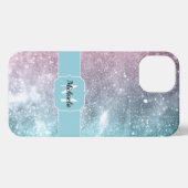 Aqua blue Pink ombre sea galaxy abstrakt Monogram iPhone Hülle (Rückseite (Horizontal))