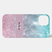 Aqua blue Pink ombre sea galaxy abstrakt Monogram iPhone Hülle (Rückseite (Horizontal))
