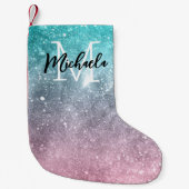 Aqua blue Pink ombre sea galaxy abstrakt Monogram Kleiner Weihnachtsstrumpf (Vorderseite)