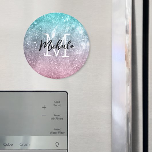 Aqua blue Pink ombre sea galaxy abstrakt Monogram Magnet (In Situ (Kühlschrank))