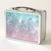 Aqua blue Pink ombre sea galaxy abstrakt Monogram Metall Brotdose (Rückseite)