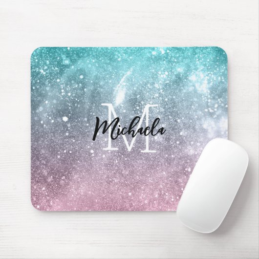 Aqua blue Pink ombre sea galaxy abstrakt Monogram Mousepad (Mit Mouse)