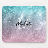 Aqua blue Pink ombre sea galaxy abstrakt Monogram Mousepad (Vorne)