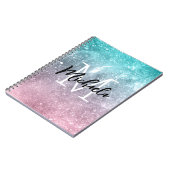 Aqua blue Pink ombre sea galaxy abstrakt Monogram Notizblock (Linke Seite)