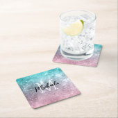 Aqua blue Pink ombre sea galaxy abstrakt Monogram Rechteckiger Pappuntersetzer (Vor Ort)