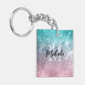 Aqua blue Pink ombre sea galaxy abstrakt Monogram Schlüsselanhänger (Vorderseite links)