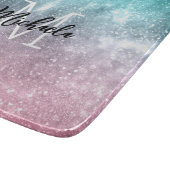 Aqua blue Pink ombre sea galaxy abstrakt Monogram Schneidebrett (Ecke)