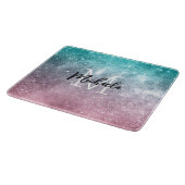 Aqua blue Pink ombre sea galaxy abstrakt Monogram Schneidebrett (Ecke)