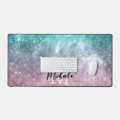 Aqua blue Pink ombre sea galaxy abstrakt Monogram Schreibtischunterlage (Tastatur & Maus)