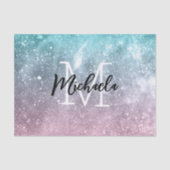 Aqua blue Pink ombre sea galaxy abstrakt Monogram Seidenpapier (Vorderseite)