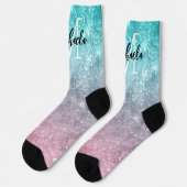 Aqua blue Pink ombre sea galaxy abstrakt Monogram Socken (Linkes Detail)