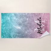 Aqua blue Pink ombre sea galaxy abstrakt Monogram Strandtuch (Vorderseite)