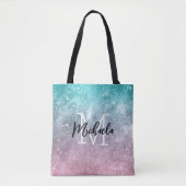 Aqua blue Pink ombre sea galaxy abstrakt Monogram Tasche (Vorderseite)