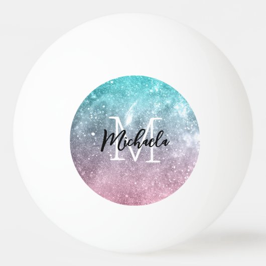 Aqua blue Pink ombre sea galaxy abstrakt Monogram Tischtennisball (Vorderseite)