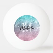 Aqua blue Pink ombre sea galaxy abstrakt Monogram Tischtennisball (Rückseite)