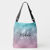 Aqua blue Pink ombre sea galaxy abstrakt Monogram Tragetaschen Mit Langen Trägern (Vorderseite)