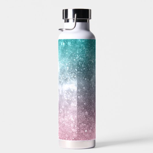 Aqua blue Pink ombre sea galaxy abstrakt Monogram Trinkflasche (Rechts)