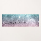 Aqua blue Pink ombre sea galaxy abstrakt Monogram Yogamatte (Vorderseite (Horizontal))