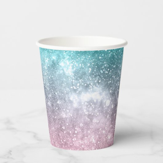 Aqua Blue Pink ombre Sea Galaxy abstrakt Pappbecher (Rückseite)