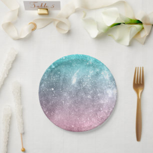 Aqua Blue Pink ombre Sea Galaxy abstrakt Pappteller