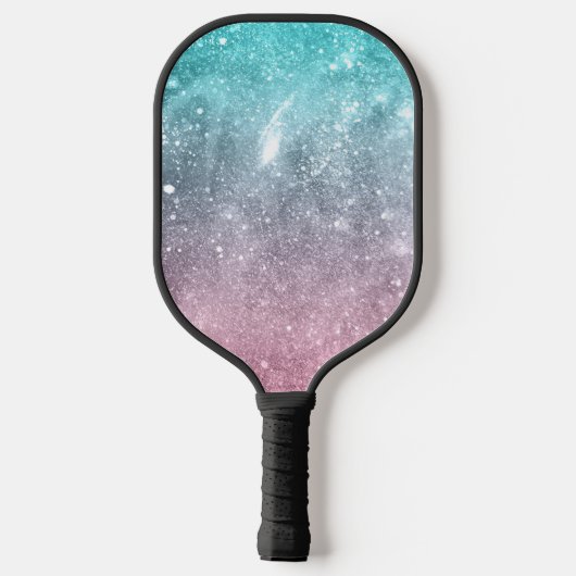 Aqua Blue Pink ombre Sea Galaxy abstrakt Pickleball Schläger (Rückseite)