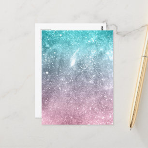 Aqua Blue Pink ombre Sea Galaxy abstrakt Postkarte