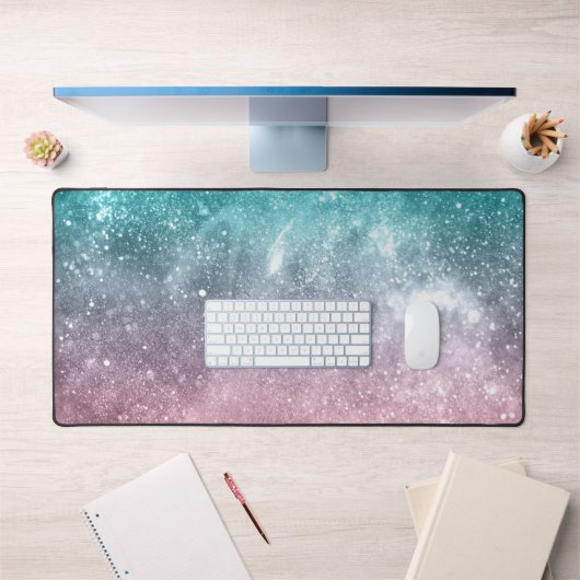 Aqua Blue Pink ombre Sea Galaxy abstrakt Schreibtischunterlage (Büro 1)