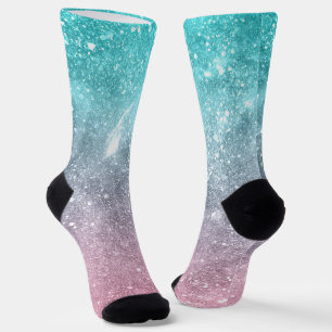 Aqua Blue Pink ombre Sea Galaxy abstrakt Socken