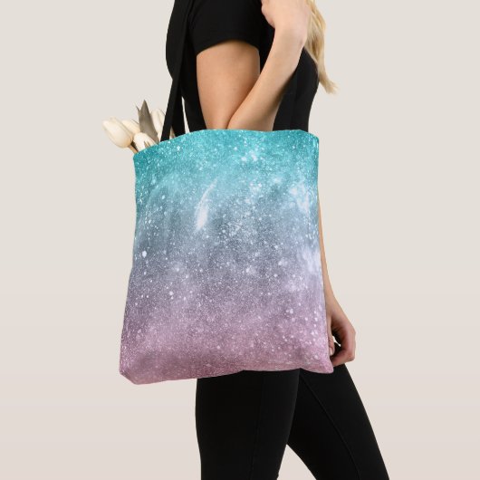 Aqua Blue Pink ombre Sea Galaxy abstrakt Tasche (Von Nahem)