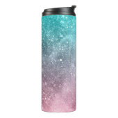 Aqua Blue Pink ombre Sea Galaxy abstrakt Thermosbecher (Nach links gedreht)