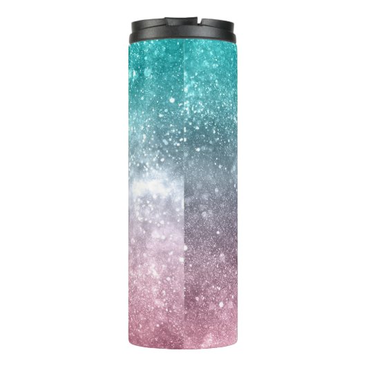 Aqua Blue Pink ombre Sea Galaxy abstrakt Thermosbecher (Rückseite)