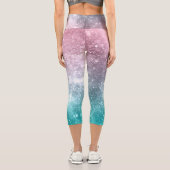 Aqua Blue Pink Sea Galaxy abstrakt Capri Leggings (Rückseite)