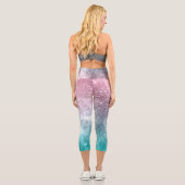 Aqua Blue Pink Sea Galaxy abstrakt Capri Leggings (Rückseite)