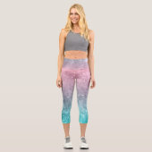 Aqua Blue Pink Sea Galaxy abstrakt Capri Leggings (Vorderseite)