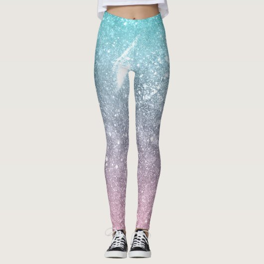 Aqua Blue Pink Sea Galaxy abstrakt Leggings (Vorderseite)
