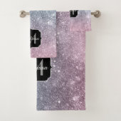 Aqua Blue Pink Sea Galaxy abstrakt Monogram Badhandtuch Set (Insitu)