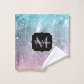 Aqua Blue Pink Sea Galaxy abstrakt Monogram Badhandtuch Set (Waschlappen)