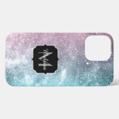 Aqua Blue Pink Sea Galaxy abstrakt Monogram iPhone Hülle (Rückseite (Horizontal))