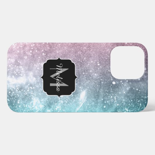 Aqua Blue Pink Sea Galaxy abstrakt Monogram iPhone Hülle (Rückseite (Horizontal))