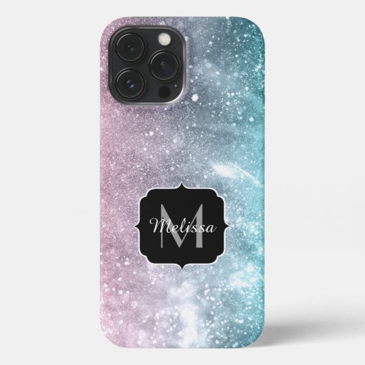 Aqua Blue Pink Sea Galaxy abstrakt Monogram iPhone Hülle (Rückseite)