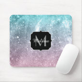 Aqua Blue Pink Sea Galaxy abstrakt Monogram Mousepad (Mit Mouse)