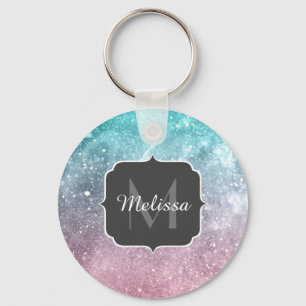 Aqua Blue Pink Sea Galaxy abstrakt Monogram Schlüsselanhänger