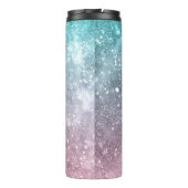 Aqua Blue Pink Sea Galaxy abstrakt Monogram Thermosbecher (Rückseite)