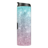 Aqua Blue Pink Sea Galaxy abstrakt Monogram Thermosbecher (Nach rechts gedreht)